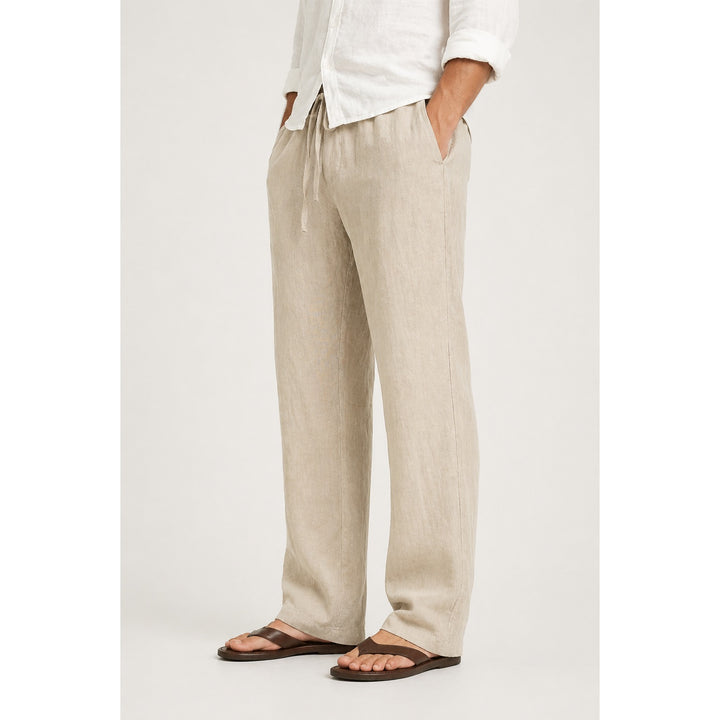 Pantalon effet lin homme coupe ample – taille à cordon