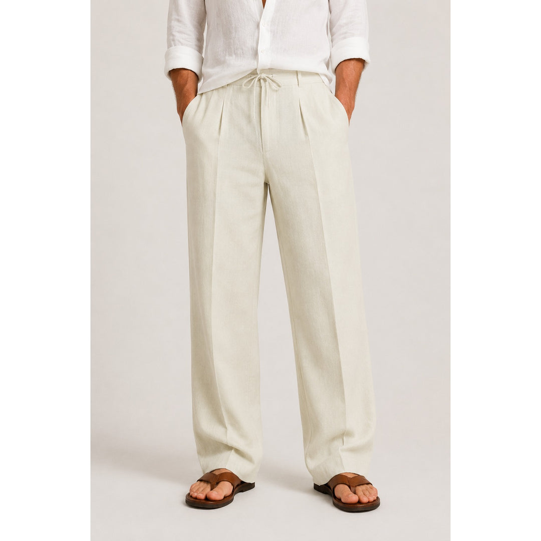 Pantalon en lin mélangé homme – plis fins et taille ajustable