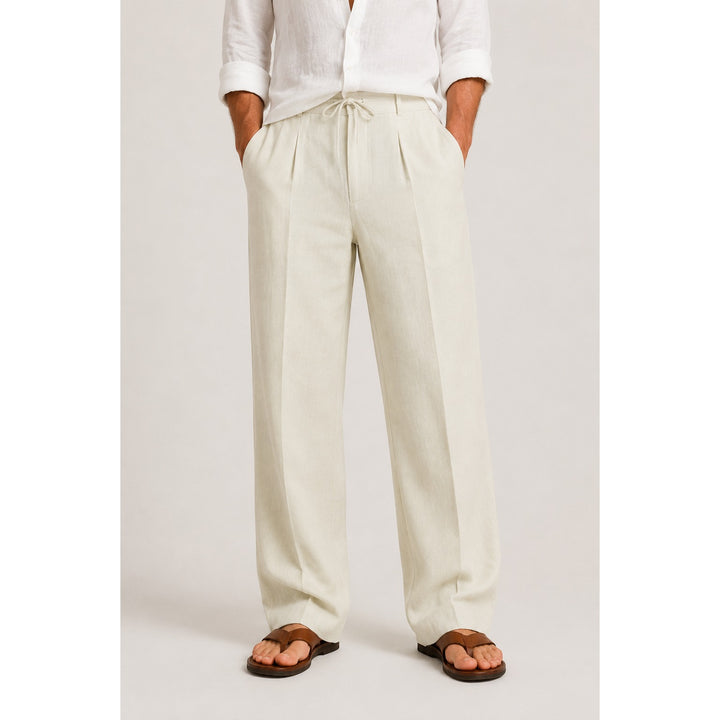 Pantalon en lin mélangé homme – plis fins et taille ajustable
