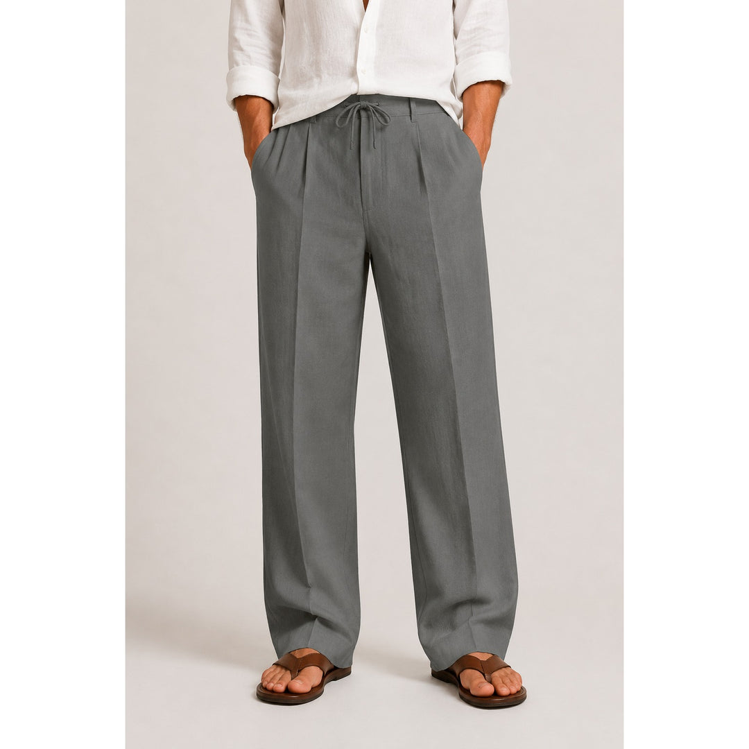 Pantalon en lin mélangé homme – plis fins et taille ajustable