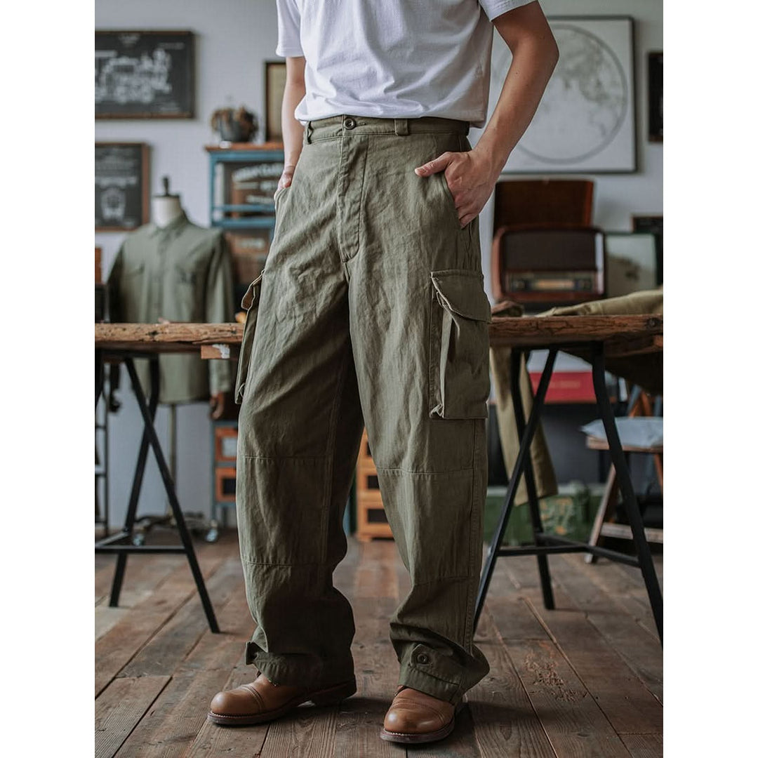 Pantalon homme style militaire M-47 – coton chevrons épais
