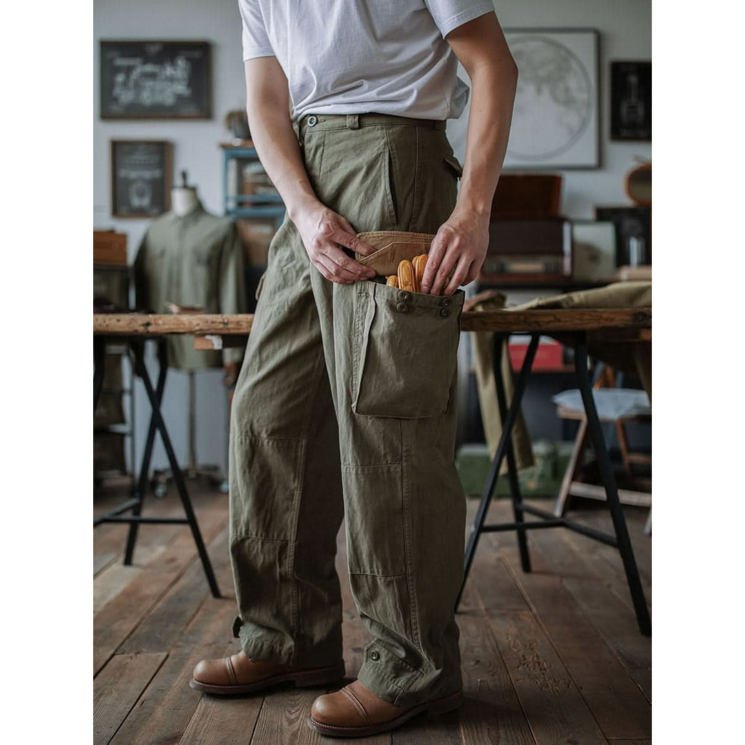 Pantalon homme style militaire M-47 – coton chevrons épais