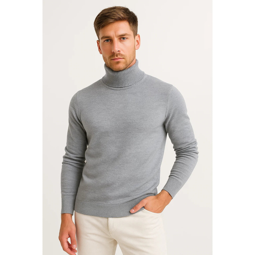Pull col roulé homme en laine vierge – coupe confortable