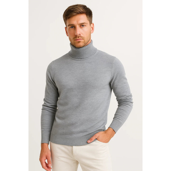 Pull col roulé homme en laine vierge – coupe confortable