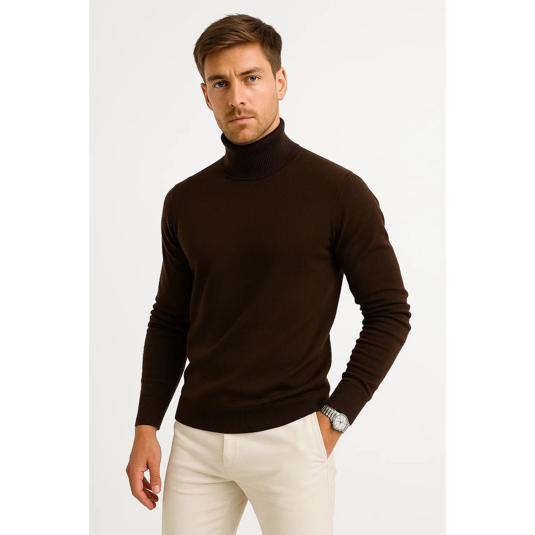 Pull col roulé homme en laine vierge – coupe confortable