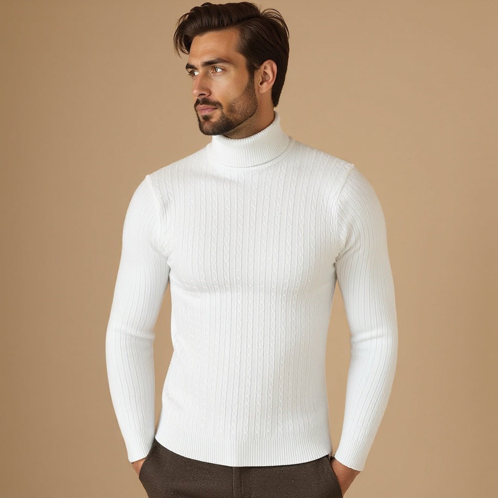 Pull Conrad en maille torsadée à col roulé – chaleur hivernale