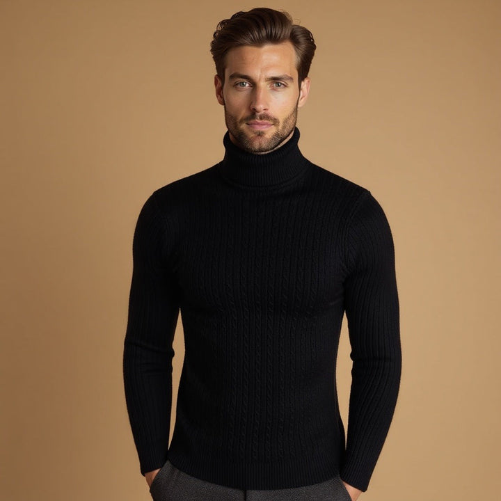 Pull Conrad en maille torsadée à col roulé – chaleur hivernale