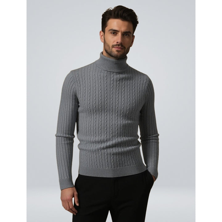 Pull homme à col roulé en coton – maille torsadée chaleureuse