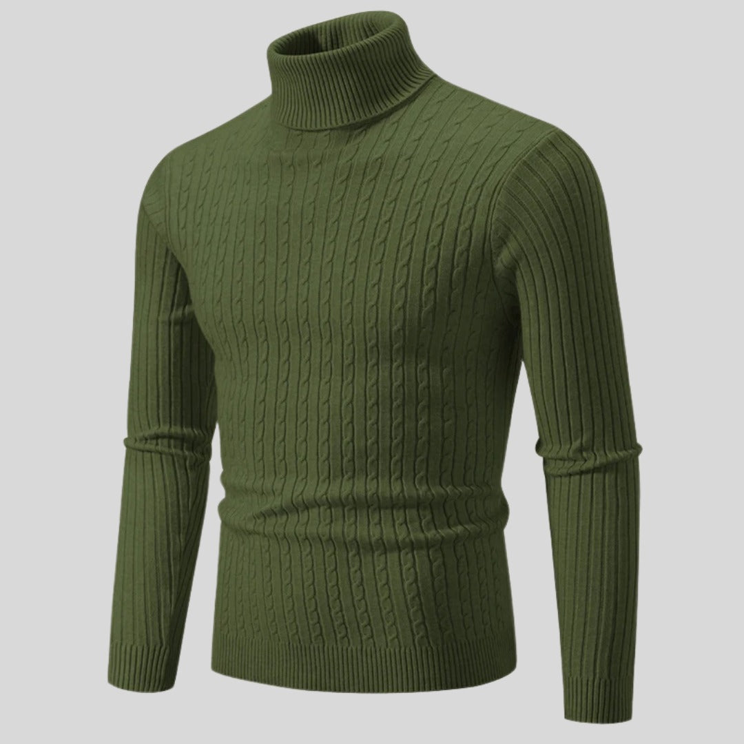 Pull homme à col roulé en coton – maille torsadée chaleureuse