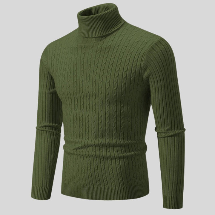 Pull homme à col roulé en coton – maille torsadée chaleureuse