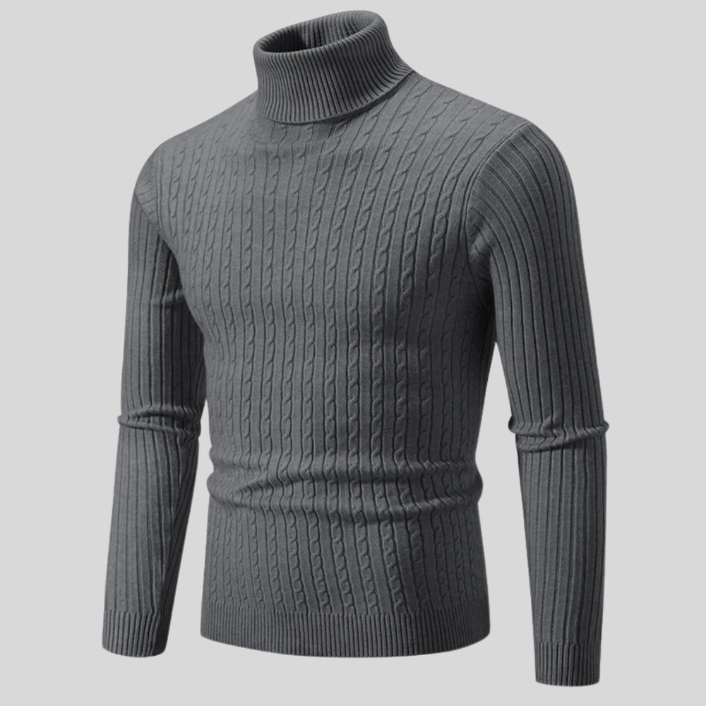 Pull homme à col roulé en coton – maille torsadée chaleureuse