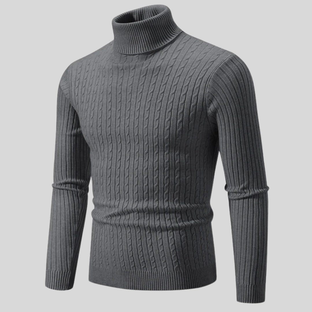 Pull homme à col roulé en coton – maille torsadée chaleureuse