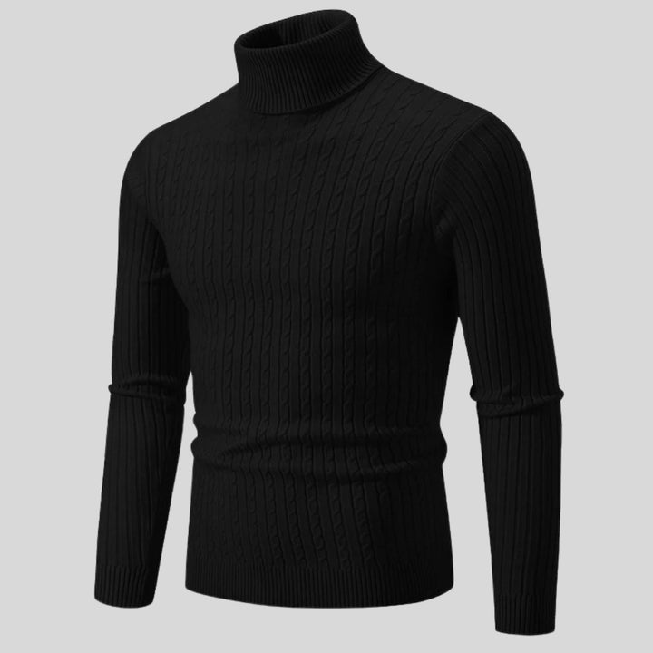 Pull homme à col roulé en coton – maille torsadée chaleureuse