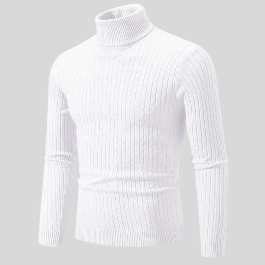 Pull homme à col roulé en coton – maille torsadée chaleureuse