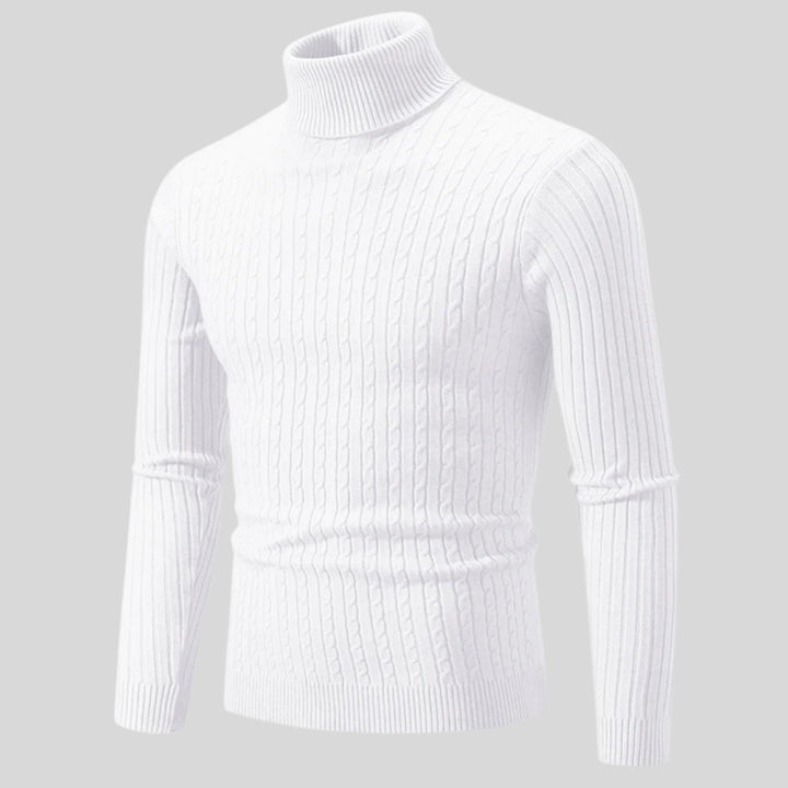 Pull homme à col roulé en coton – maille torsadée chaleureuse