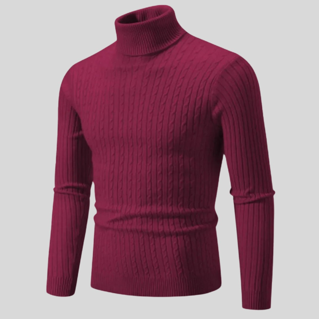 Pull homme à col roulé en coton – maille torsadée chaleureuse