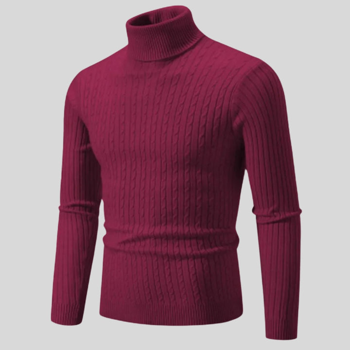 Pull homme à col roulé en coton – maille torsadée chaleureuse