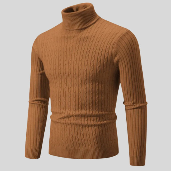 Pull homme à col roulé en coton – maille torsadée chaleureuse