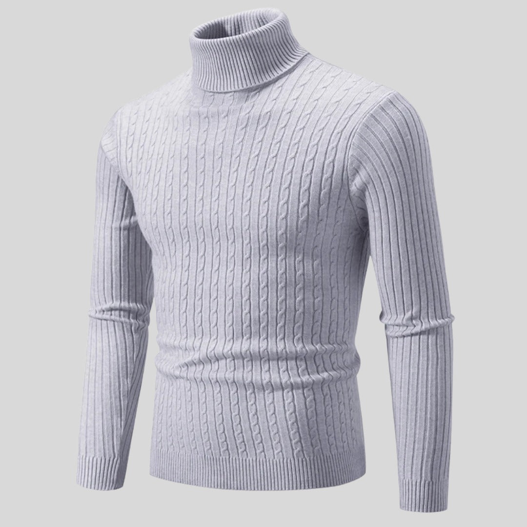 Pull homme à col roulé en coton – maille torsadée chaleureuse