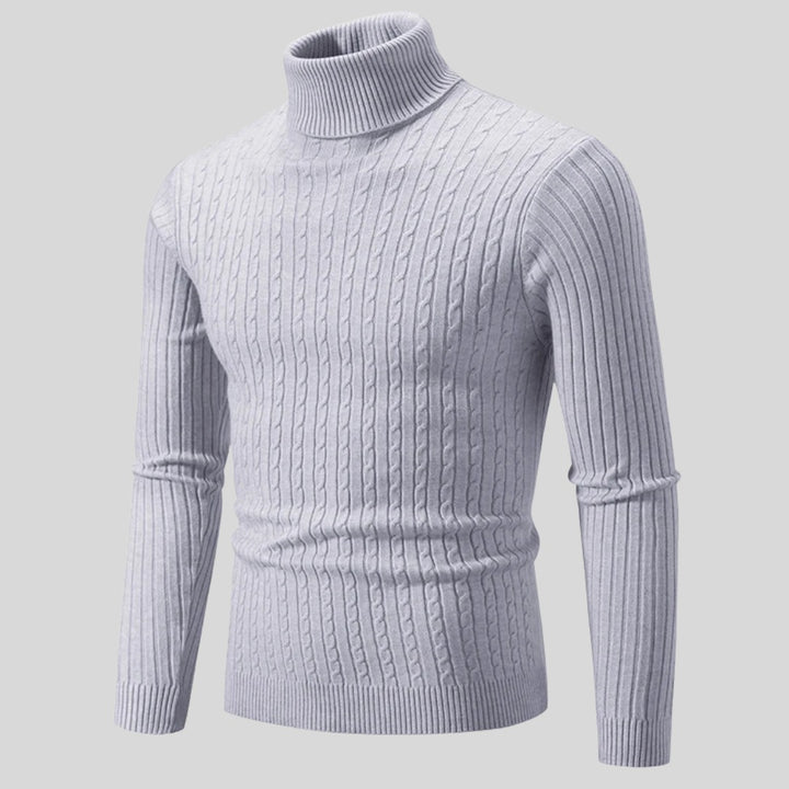 Pull homme à col roulé en coton – maille torsadée chaleureuse