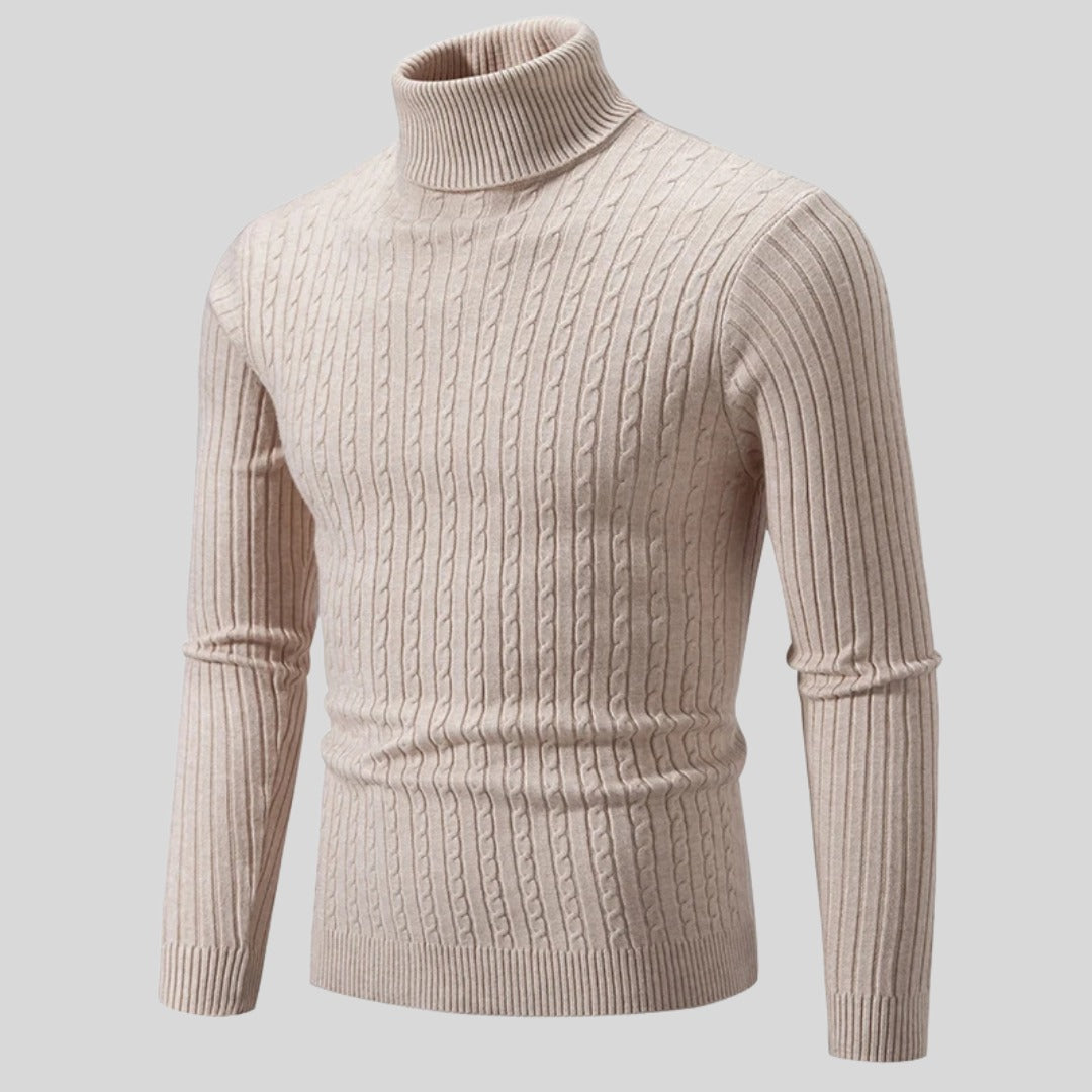 Pull homme à col roulé en coton – maille torsadée chaleureuse