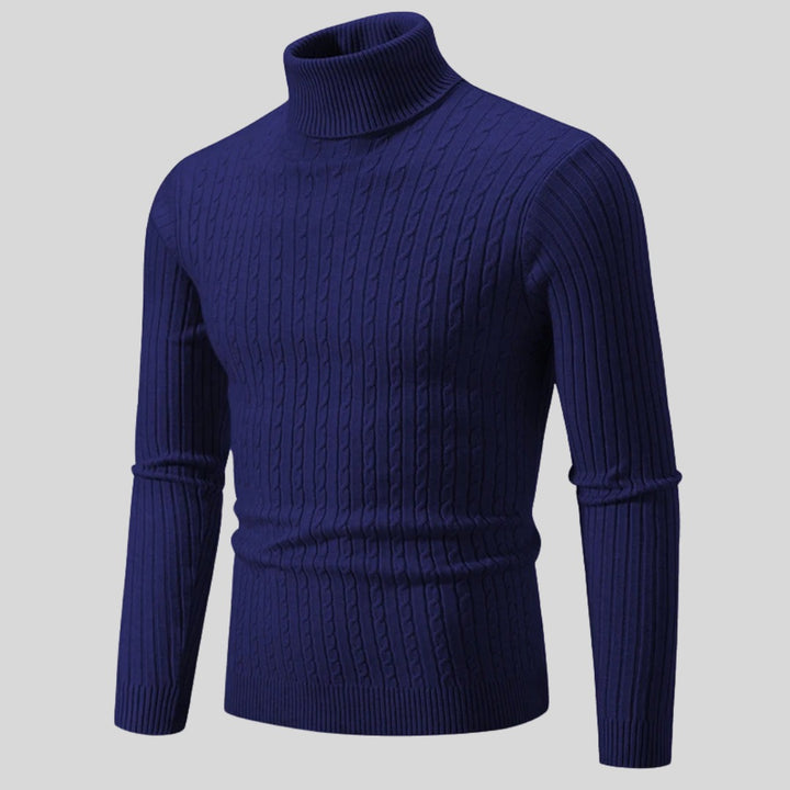 Pull homme à col roulé en coton – maille torsadée chaleureuse