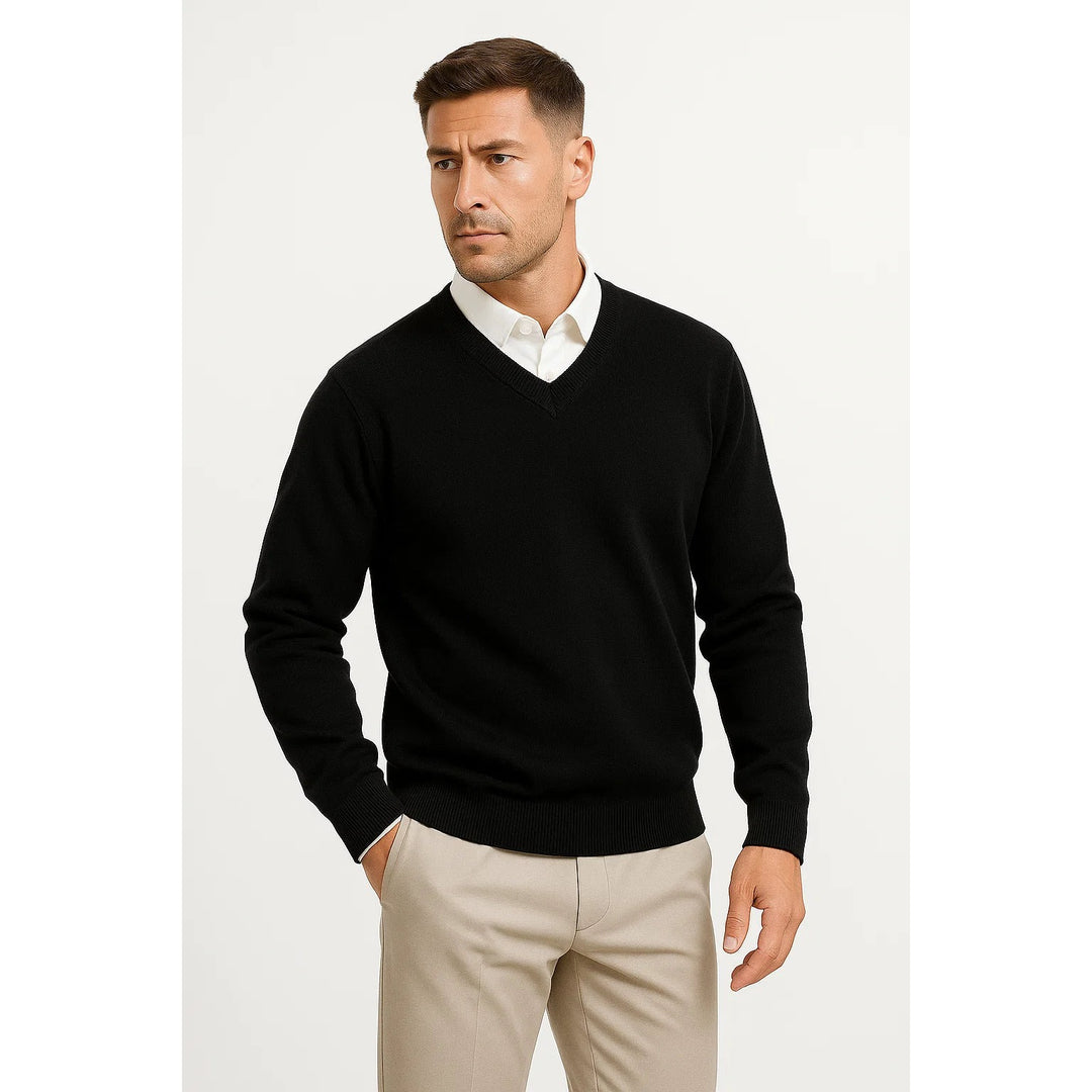 Pull homme col V coupe slim – maille douce et élégante