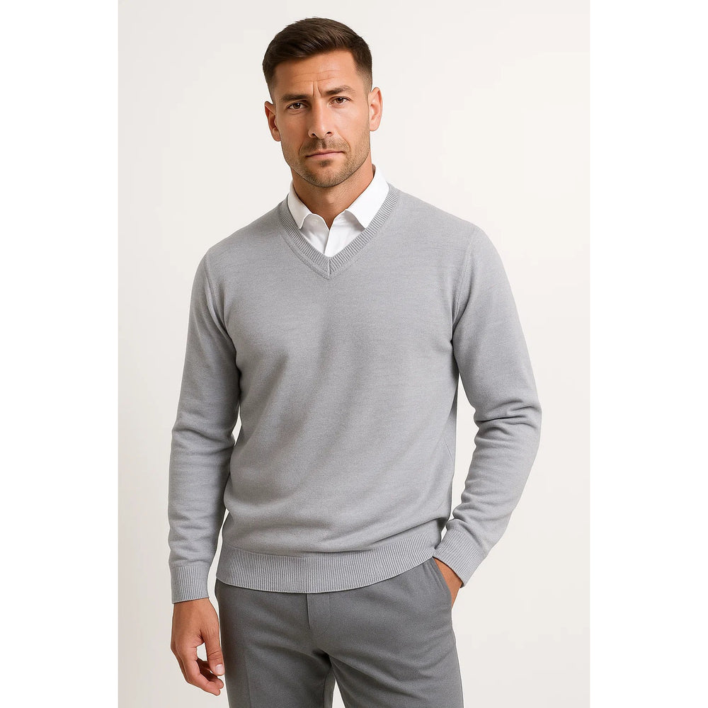 Pull homme col V coupe slim – maille douce et élégante