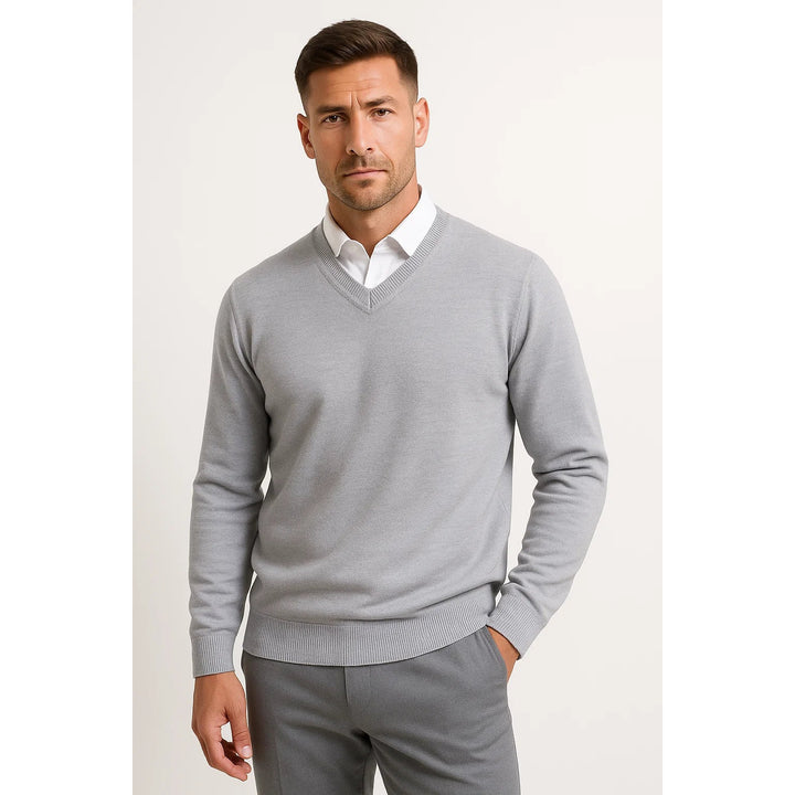 Pull homme col V coupe slim – maille douce et élégante