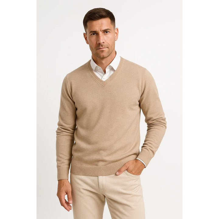 Pull homme col V coupe slim – maille douce et élégante