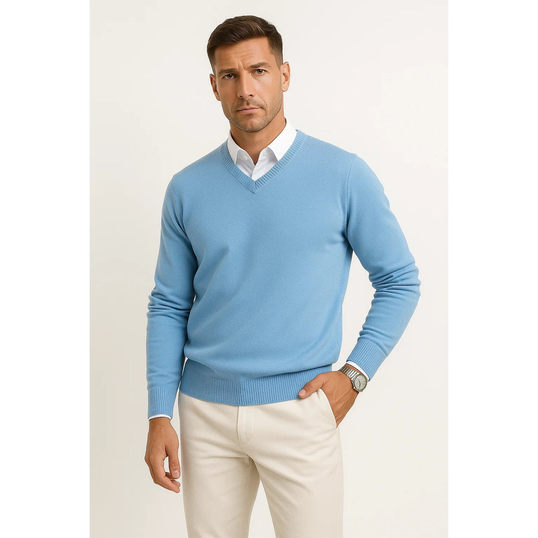 Pull homme col V coupe slim – maille douce et élégante