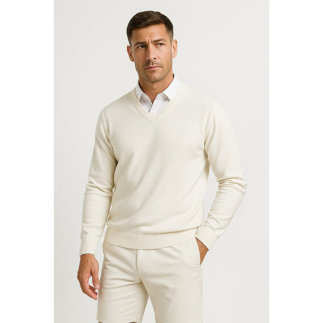 Pull homme col V coupe slim – maille douce et élégante