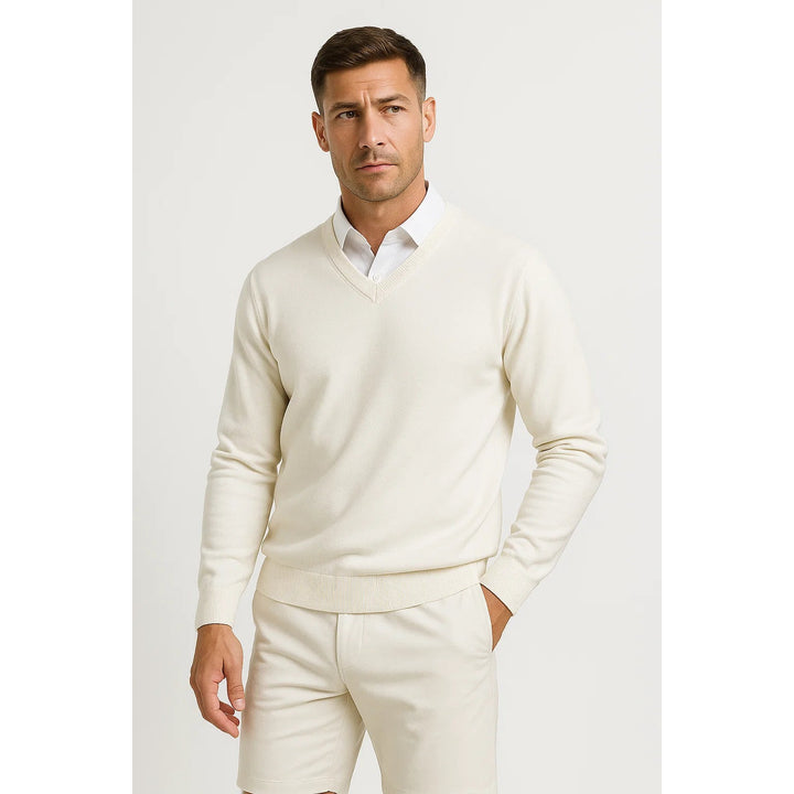 Pull homme col V coupe slim – maille douce et élégante