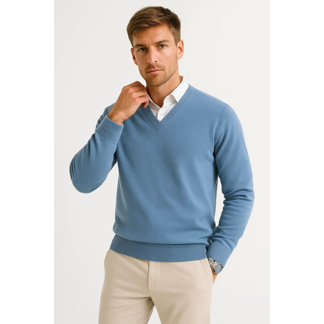 Pull homme col V en laine mélangée – léger et raffiné