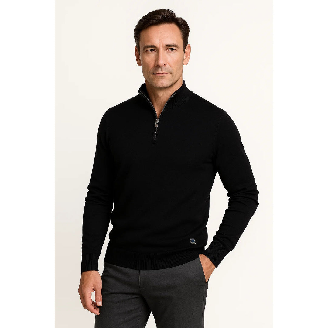 Pull homme col zippé en coton mélangé – coupe classique