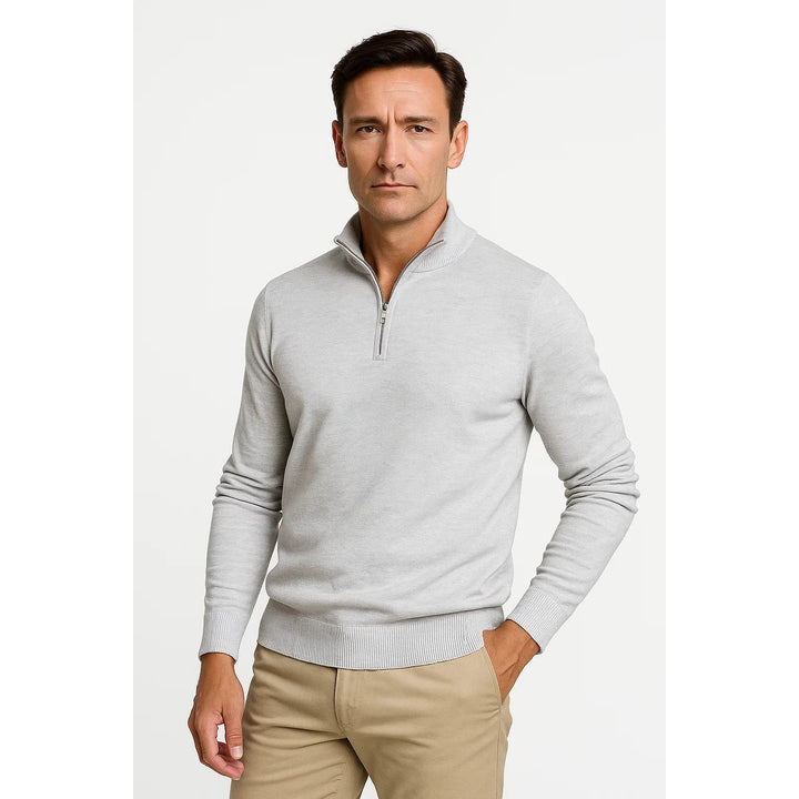 Pull homme col zippé en coton mélangé – coupe classique
