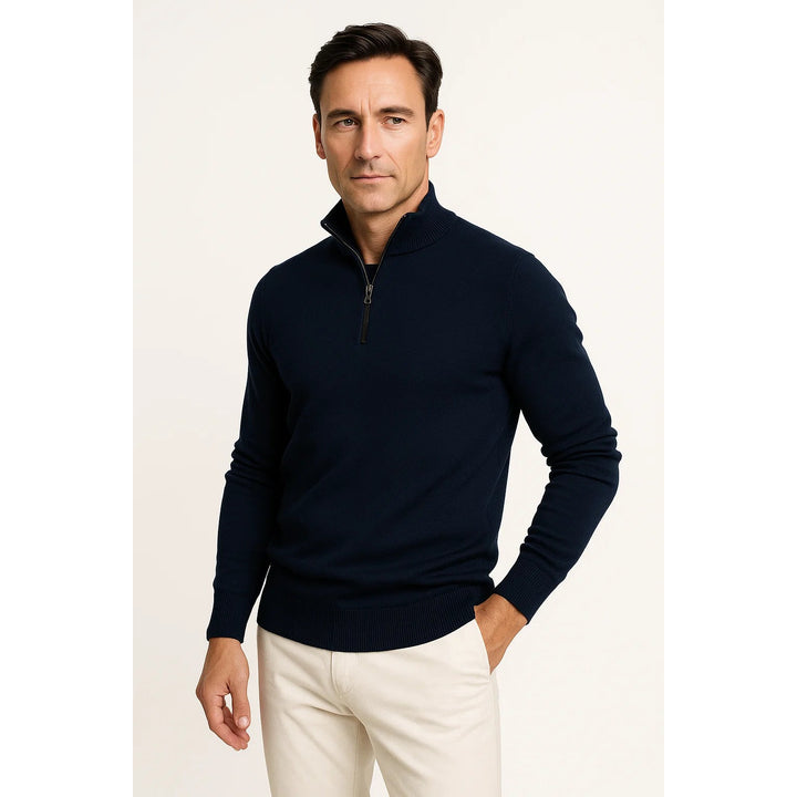 Pull homme col zippé en coton mélangé – coupe classique