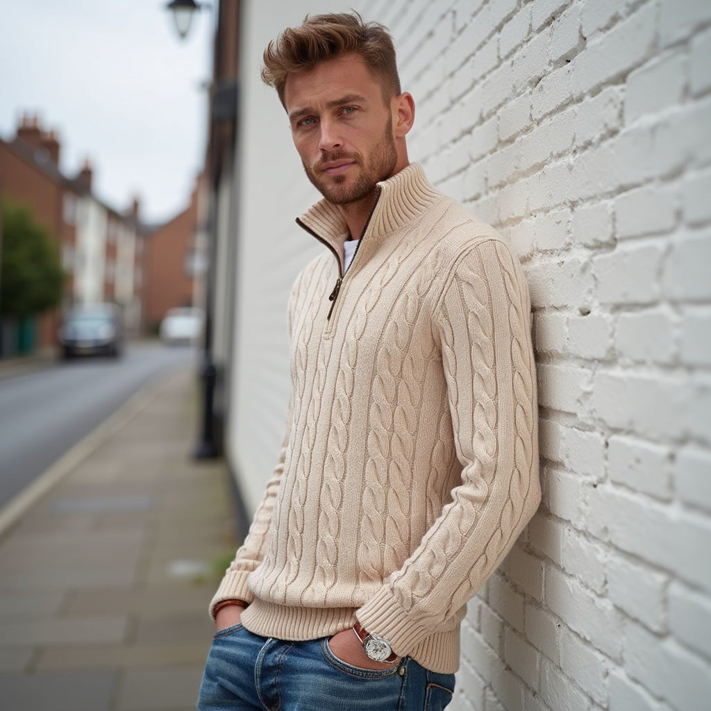Pull homme en coton à torsades – maille respirante et douce