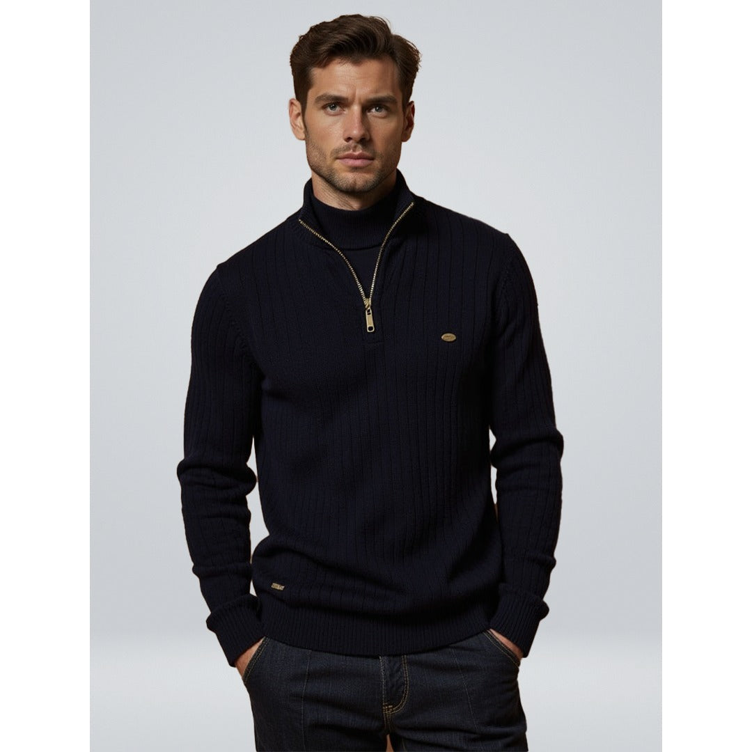 Pull homme en maille côtelée à demi-zip – chaleur d'hiver