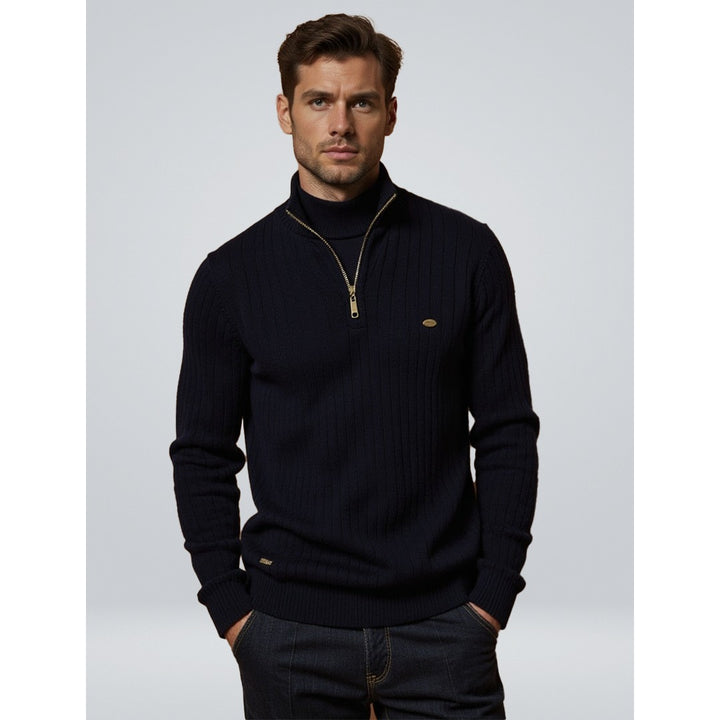 Pull homme en maille côtelée à demi-zip – chaleur d'hiver