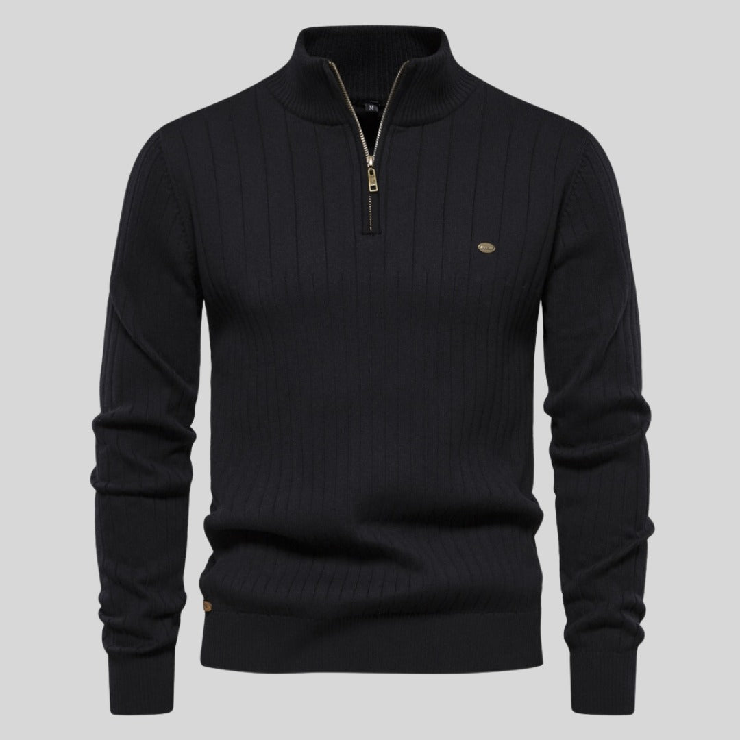 Pull homme en maille côtelée à demi-zip – chaleur d'hiver
