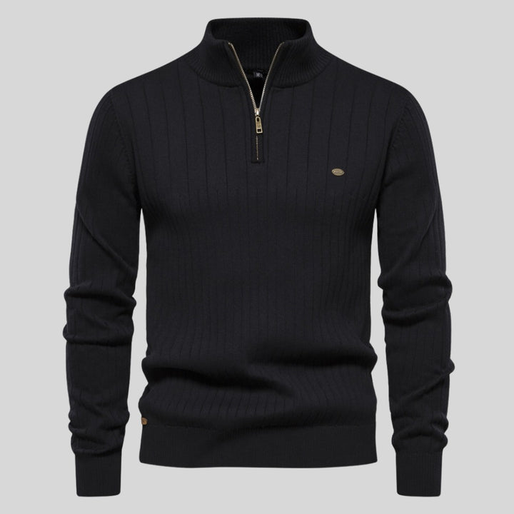 Pull homme en maille côtelée à demi-zip – chaleur d'hiver