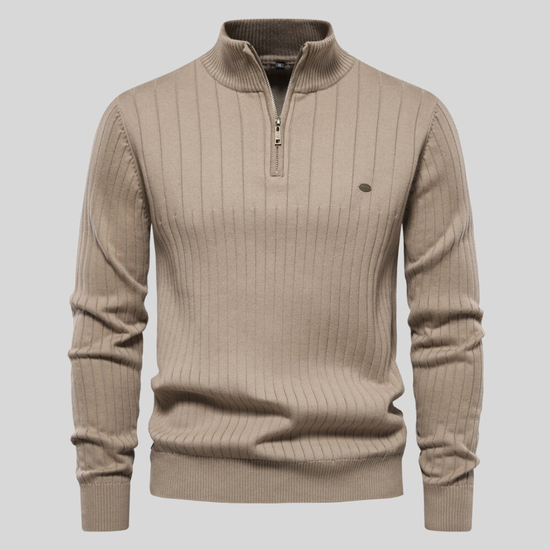 Pull homme en maille côtelée à demi-zip – chaleur d'hiver