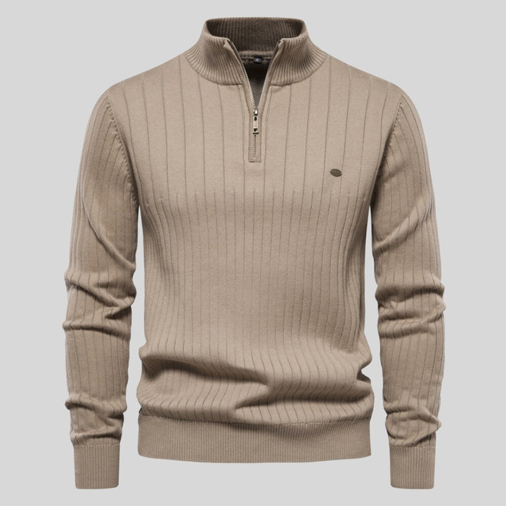 Pull homme en maille côtelée à demi-zip – chaleur d'hiver