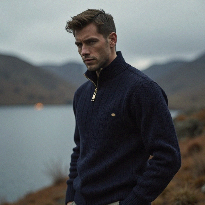 Pull homme en maille côtelée à demi-zip – chaleur d'hiver