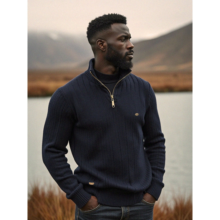 Pull homme en maille côtelée à demi-zip – chaleur d'hiver