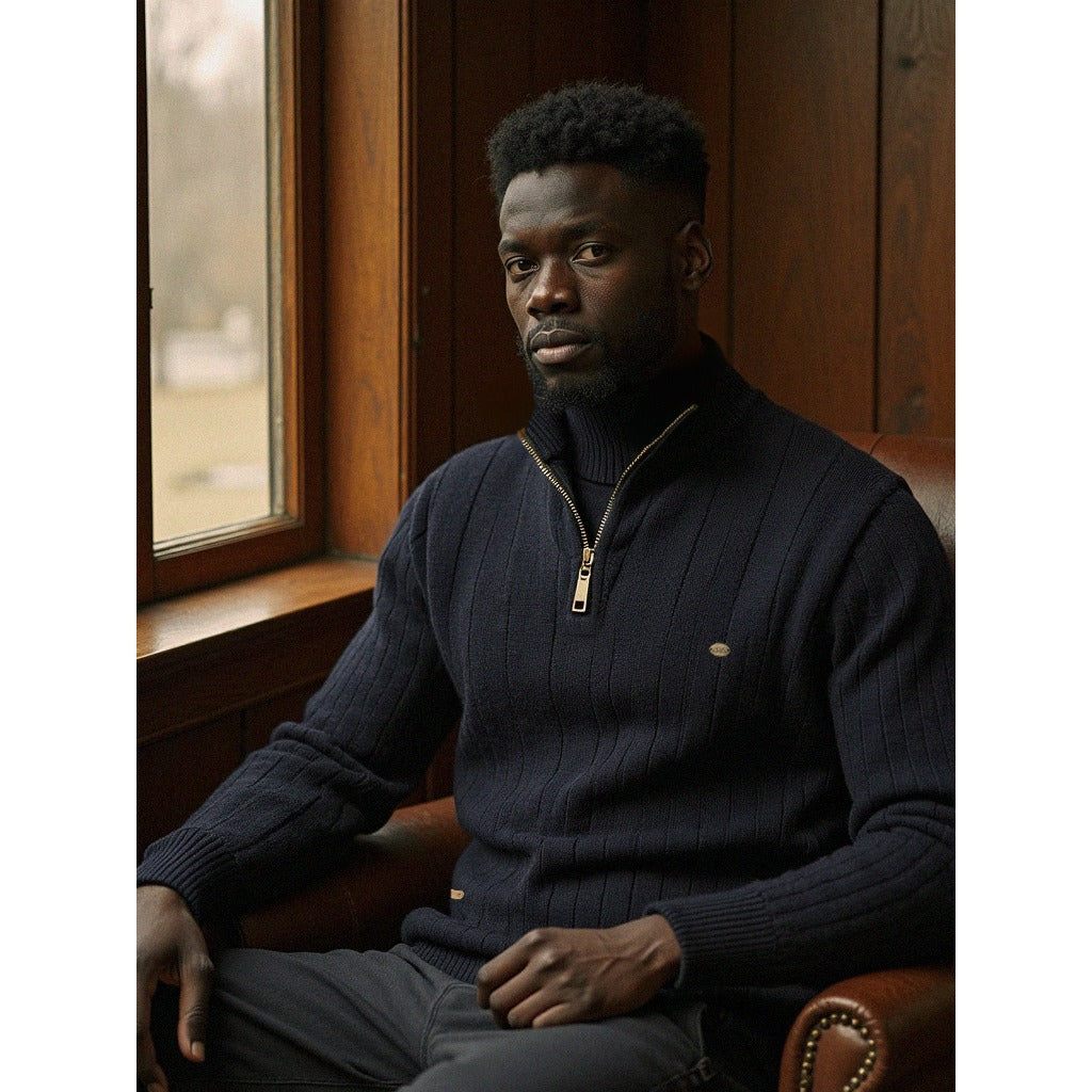 Pull homme en maille côtelée à demi-zip – chaleur d'hiver