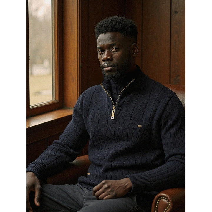 Pull homme en maille côtelée à demi-zip – chaleur d'hiver