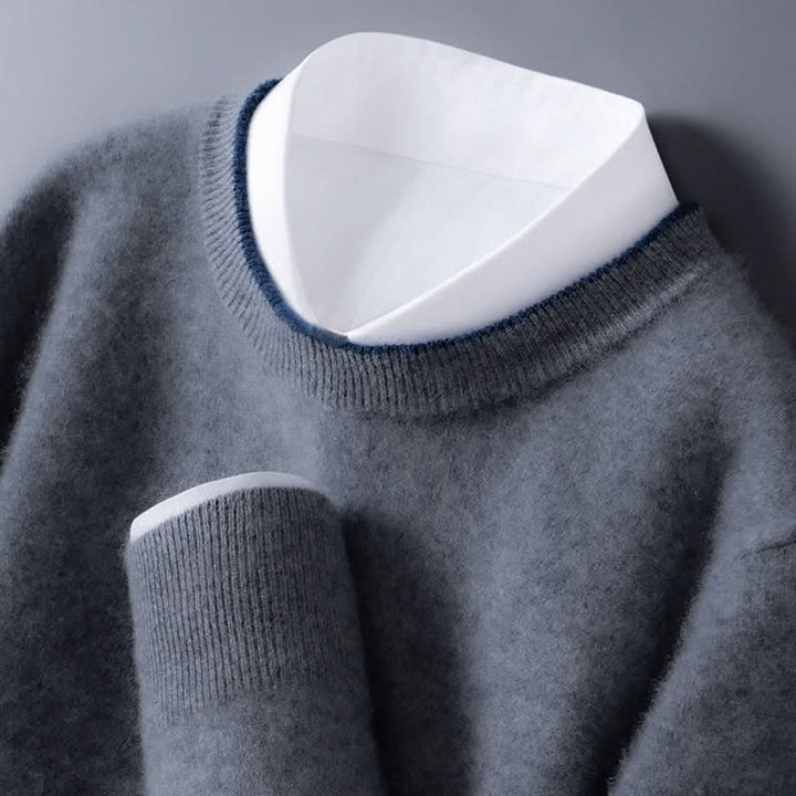 Pull homme Westmere en cachemire – col rond, liseré contrasté