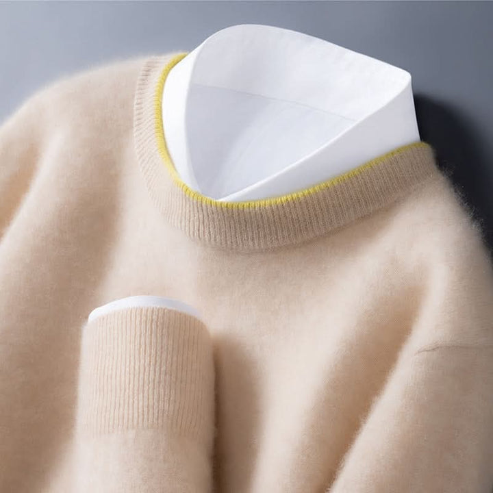 Pull homme Westmere en cachemire – col rond, liseré contrasté